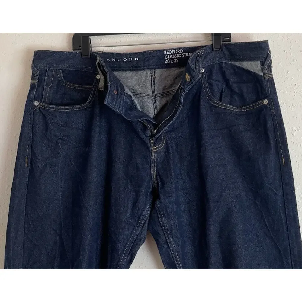 Sean John Bedford Classic Straight Fit Jeans 40x32/29 Dark Blue Denim